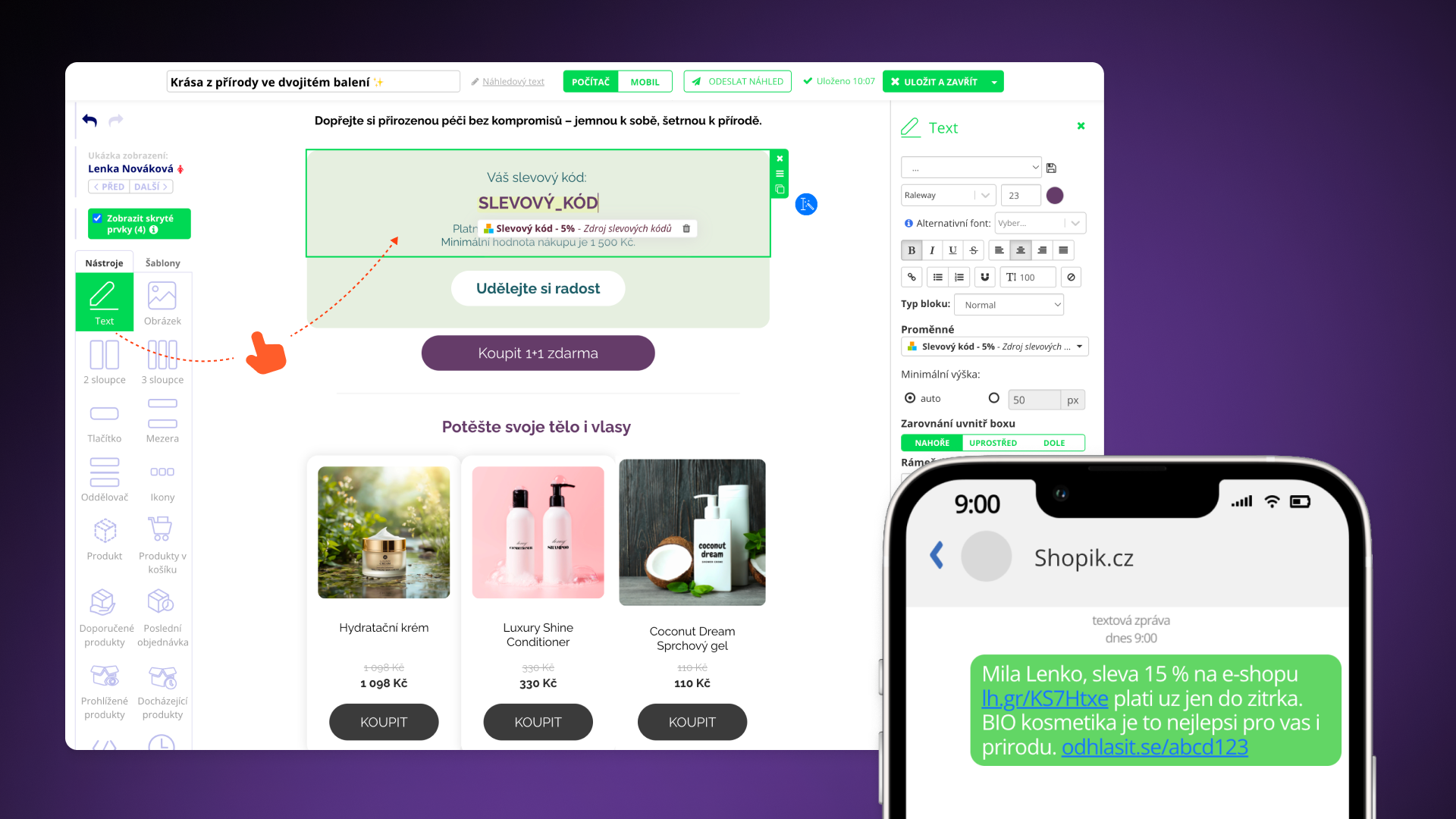Shoptet E-mailing a SMS